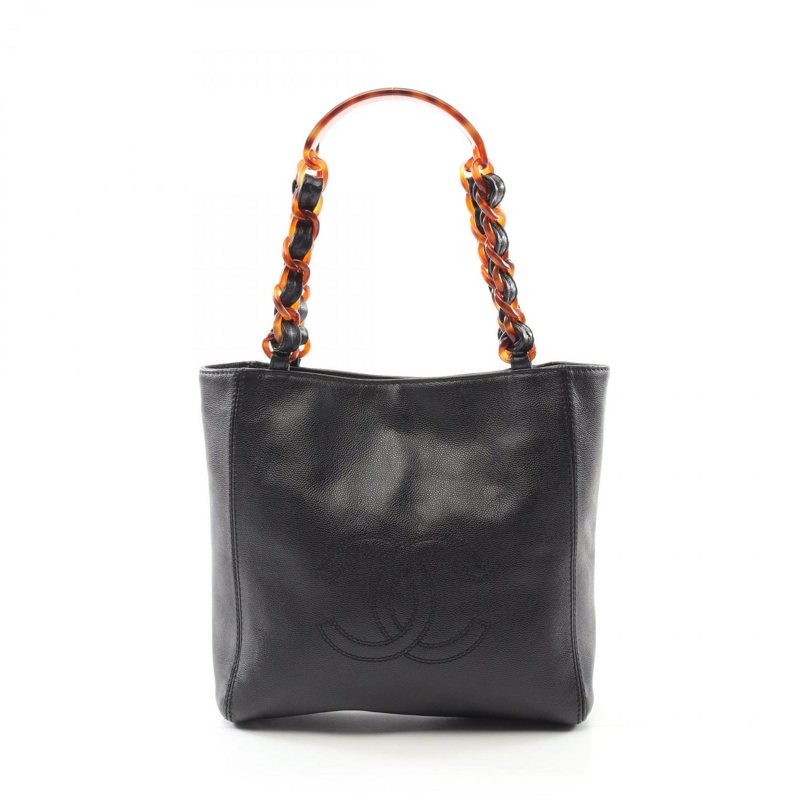 CHANEL COCO Mark Chain Tote in Black Grained Calfskin Leather Pre-Owned Women CC Bag