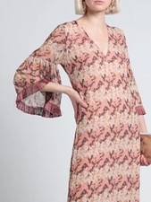 Pinko Long Fringed Maxi Dress Hibiscus UK 8 IT 40 New