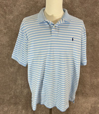 Vintage Polo Ralph Lauren Shirt Mens XXL Blue Striped Short Sleeve Golf Pullover