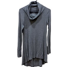 S Women's Cuddl Duds Gray Softwear Hi Low Stretch Pullover Cowl Turtleneck Top