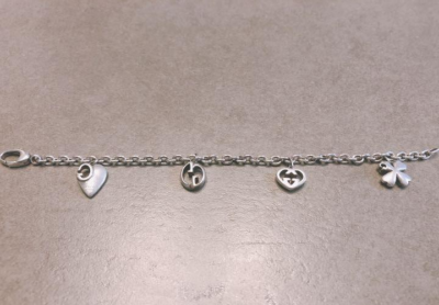 GUCCI Charm Bracelet Chain Heart Clover GG logo SV925 Size 16