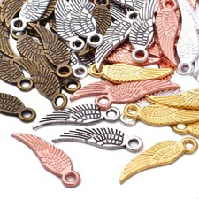 Angel Wing Charms Silver Rose Gold Mix Set 2 Sided Findings 17mm 10pcs