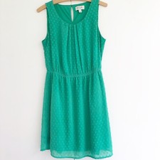 Elle Green Tank Swiss Dot Chiffon A Line Dress Womens Size 4