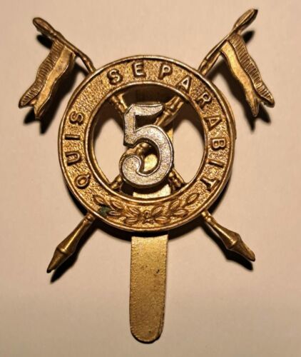 5th Royal Irish Lancers Regiment Cap Badge Bi-Metal Brass Slider ANTIQUE  - Picture 1 of 5