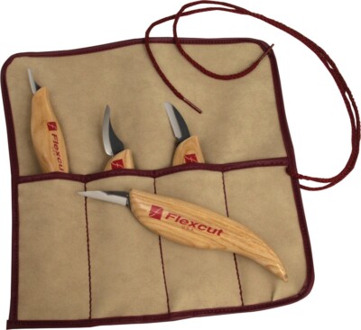 Flexcut Carving Knife Set 4 Piece, Thin blade, Hand-sharpened, # FLEXKN100