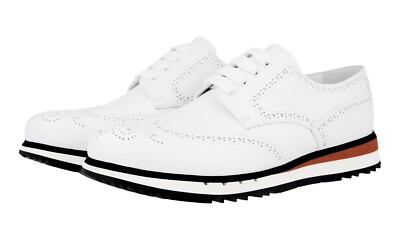 PRADA Leder Platform Crossover Sneaker Derby Business Schuhe Weiss
