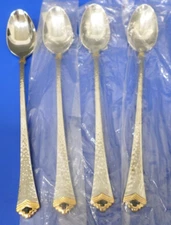 4 - Oneida TESORO BLACK Gold Accent Glossy Hammered Stainless ICED TEA SPOONS