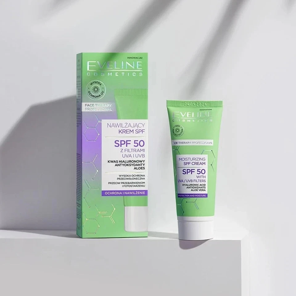 Увлажняющий крем для лица Eveline SPF 50 — улучшенная защита от солнца, увлажнение и антивозраст - Изображение 3 из 4