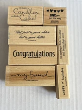 Stampin’ Up! Wood Rubber Stamps Lot x7 – Birthday, Love, Congrats