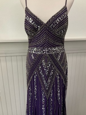 Marina Beaded Formal Gown Dark Purple Size 12 NWT Deep V-Back Evening Dress  | eBay