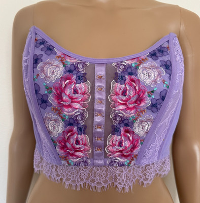 Victoria's Secret Dream Angels Floral Embroidery Strapless Corset Top Purple SDD