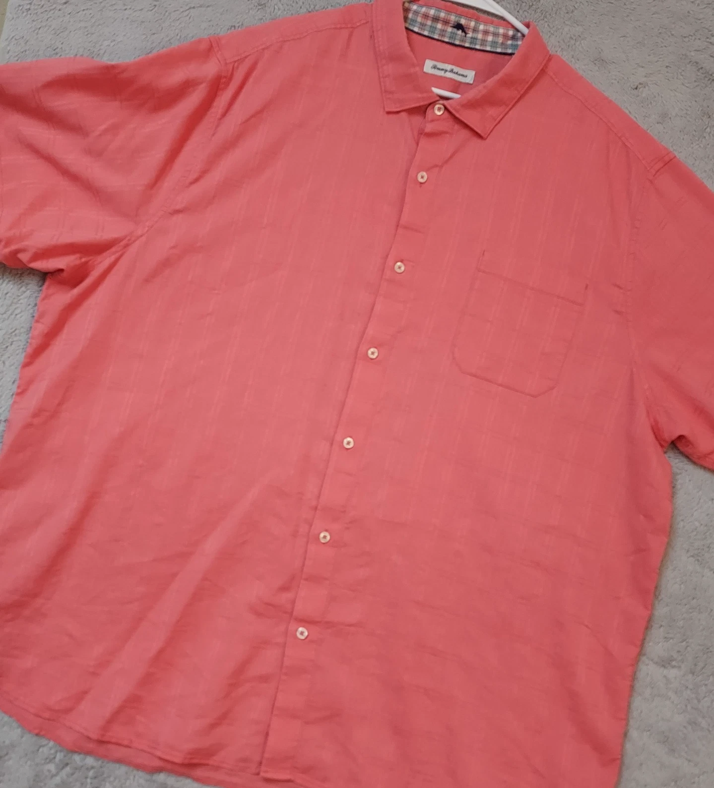 Tommy Bahama Shirt Mens 3XL Linen Blend Pink Salmon Beach Preppy Casual Pocket