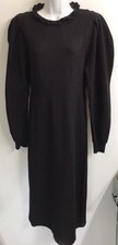 Ulla Johnson Sweater Dress Black Wool Long Sleeve Puff Shoulder Embroider Neck M