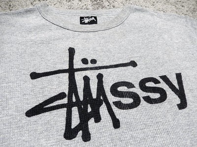 VTG Stussy light grey long sleeve waffle knit thermal shirt men's