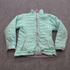 North Face Reversible Jacket Girls Medium Mint Green Fleece Lined Puffer Outdoor