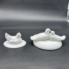 2 Vintage Milk Glass Bird Lids Chicken Love Birds
