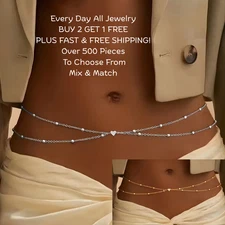 Heart Belly Chain Waist Body Jewelry Hip Belt Beaded Gold Silver Bikini Layered