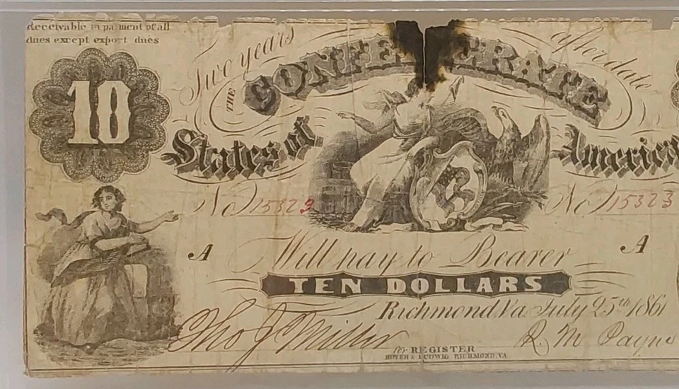 1861 $10 Confederate States Of America PMG Fine 12 T-10 - Image 3 of 4