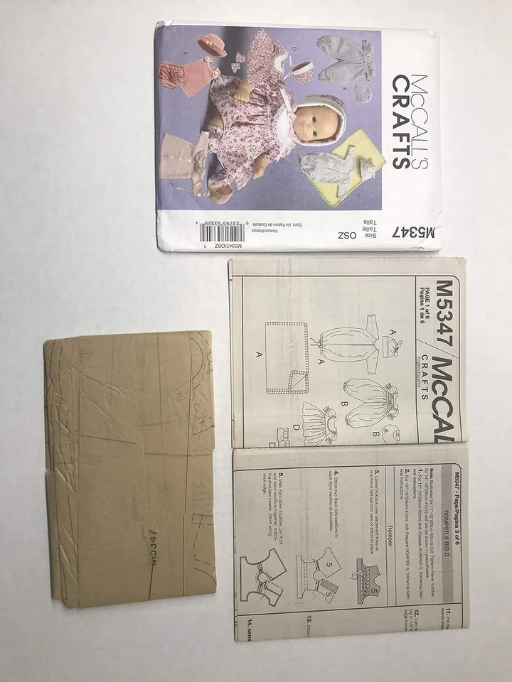 McCall's Pattern M5347 Baby Doll Clothes Sewing Craft Project UNCUT - Image 3 of 3