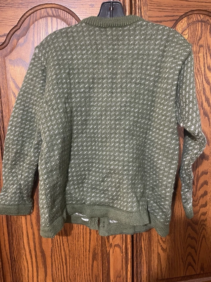 LL Bean Sweater Womens Medium Norwegian Wool Cardigan Metal Clasps Norway Green  - Image 4 of 4