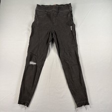 Spanx Distressed Black Skinny Jeans Womens Med High Rise Stretch Raw Hem Shaping