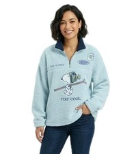 Peanuts Snoopy Embroidered Soft Sherpa Quarter Zip Pullover Relaxed Fit Women's