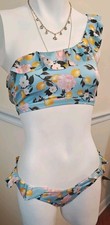 67 Victoria's Secret Swim Suit 2 pc Blue Bikini Brazilian Set Lemons XS Ruffle