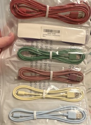 Set of 6 Multi-Color Chargers & Data Sync Cables for Apple Devices