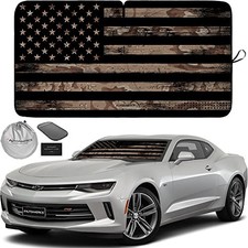 1-Piece Windshield Sun Shade SMALL  59 x 28.5 inches USA BROWN CAMO FLAG