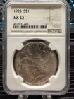 1923 Peace Silver Dollar $1 NGC MS-62 US Constitutional Silver Slabbed
