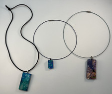 LOT of 3 Dichroic Glass Pendant Necklaces Multicolor