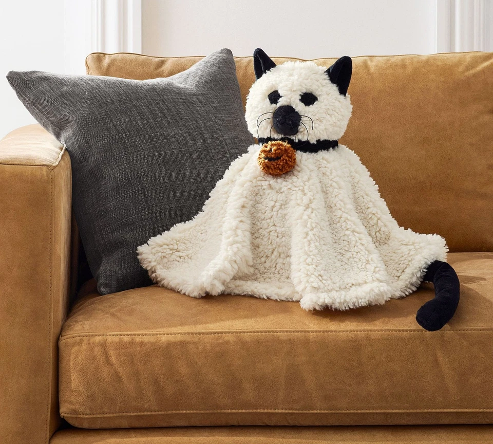 New Pottery Barn The Cat Ghost Shaped Pillow Sherpa Shaped Pillow Halloween NWT