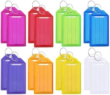 Plastic Key Tags with Split Rings and Labels 16 Pack