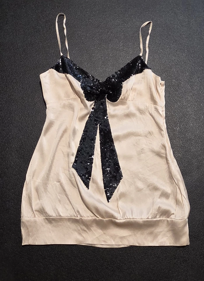 y2k Bebe silk camisole top  with a Sequined bow In Pink - MEDIUM  - Image 2 of 4