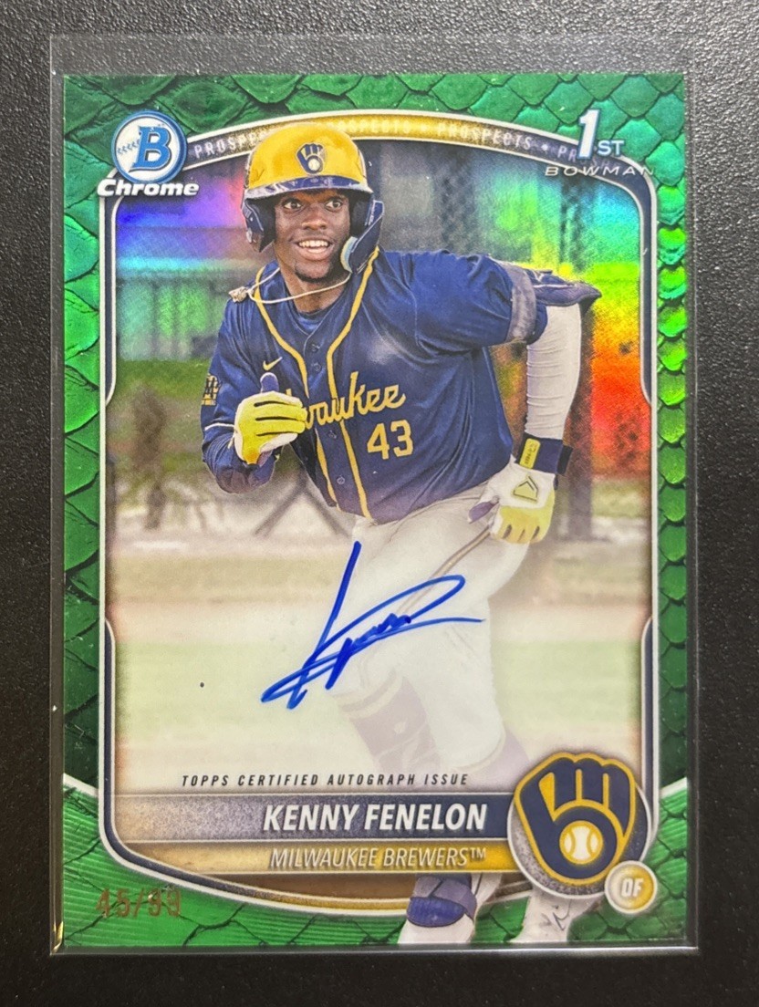 2025 Bowman Chrome Kenny Fenelon Green Reptilian Auto /99 1st Brewers CPA-KF