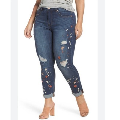 Melissa McCarthy Seven7 Paint Splatter Embroidery Slimming Skinny Jeans Size 22W