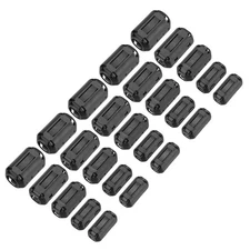 25Pcs 5Size Clip-on Ferrite Ring Core, Noise Filter Cable Clip EMI RFI Black