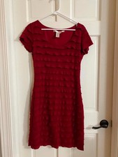 Max Studio Red Ruffle Bodycon Dress Cocktail Party Evening Career Women's L