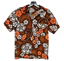 Vtg 60s 70s Hawaiian Luau Bark Cloth Shirt Tiki South Sea Button Front Floral M