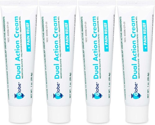 (4 Pack) Globe Dual Action First Aid Antibiotic Cream + Pain Relief,...