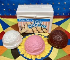 Fisher Price Play Food Fun Ice Cream Box Scoops Tikes Treat 1989 Quaker FPI-3SP