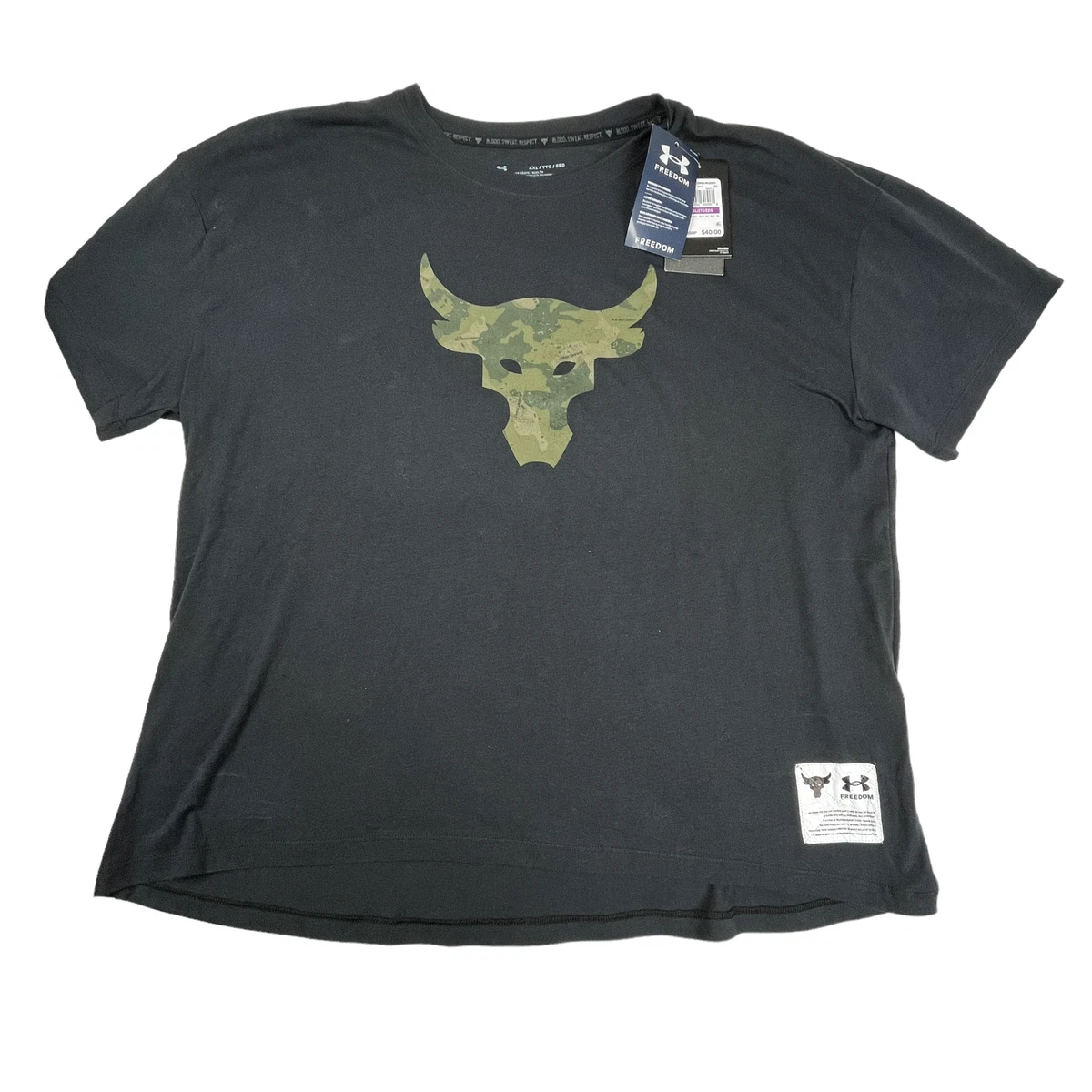 Under Armour Project Rock T-Shirt SS Black Camo Bull Logo Womens Size XXL  NWT | eBay