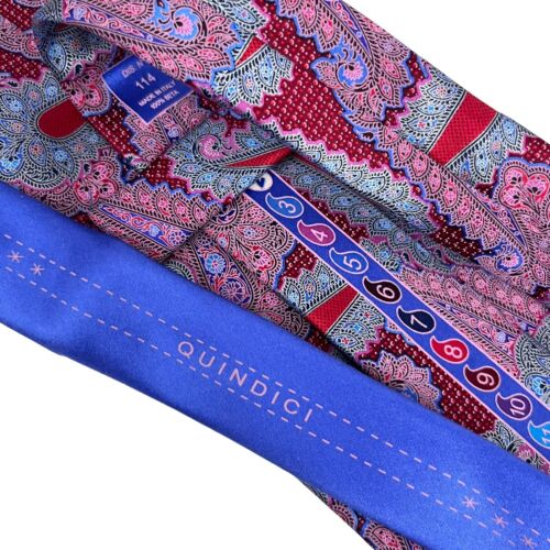 Ermenegildo Zegna Quindici Mens Tie Red/Pink/Blue Paisley #114 Silk 3.5" x 58.5"