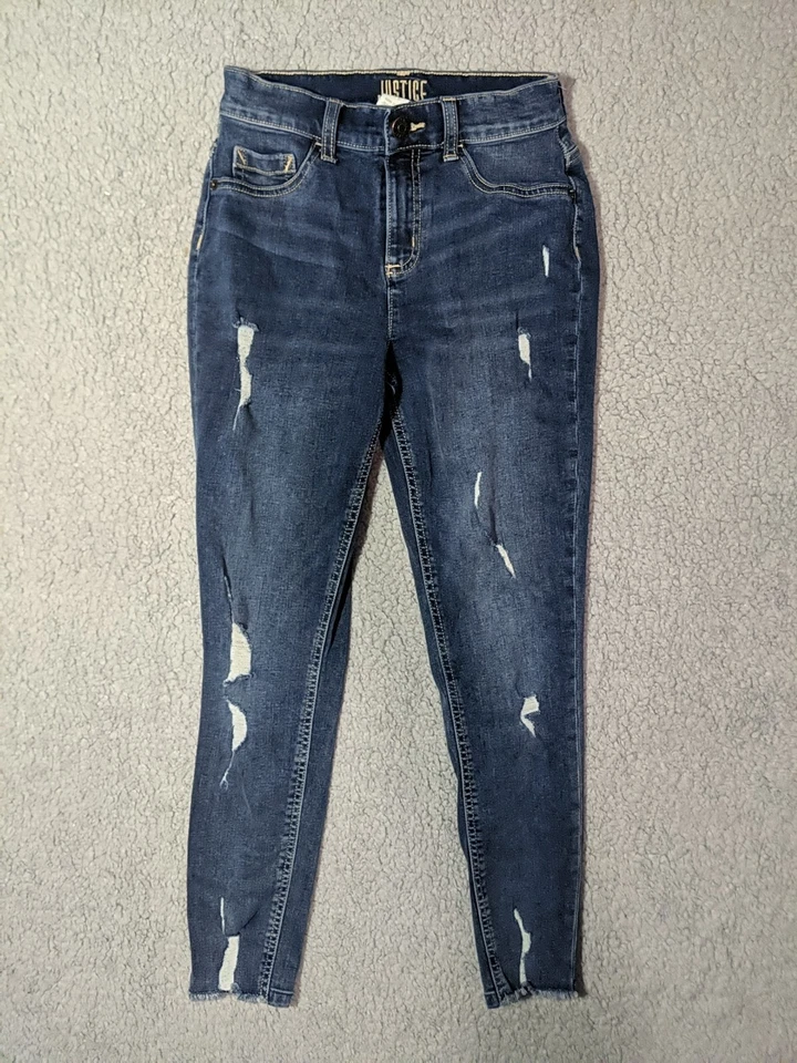 Justice Girls tiro alto Jegging desgastado lavado oscuro talla 14 Foto 2 de 4