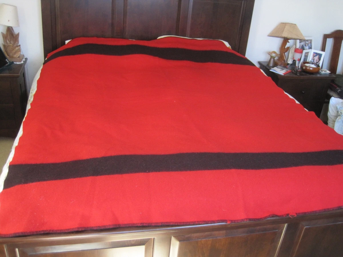 Vintage Large Trade Blanket Red w Black Golden Dawn by JC Penney Co 100% Wool
