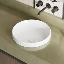 16" x 16" Semi Recessed Bathroom Sink Round White Ceramic Drop In Sink