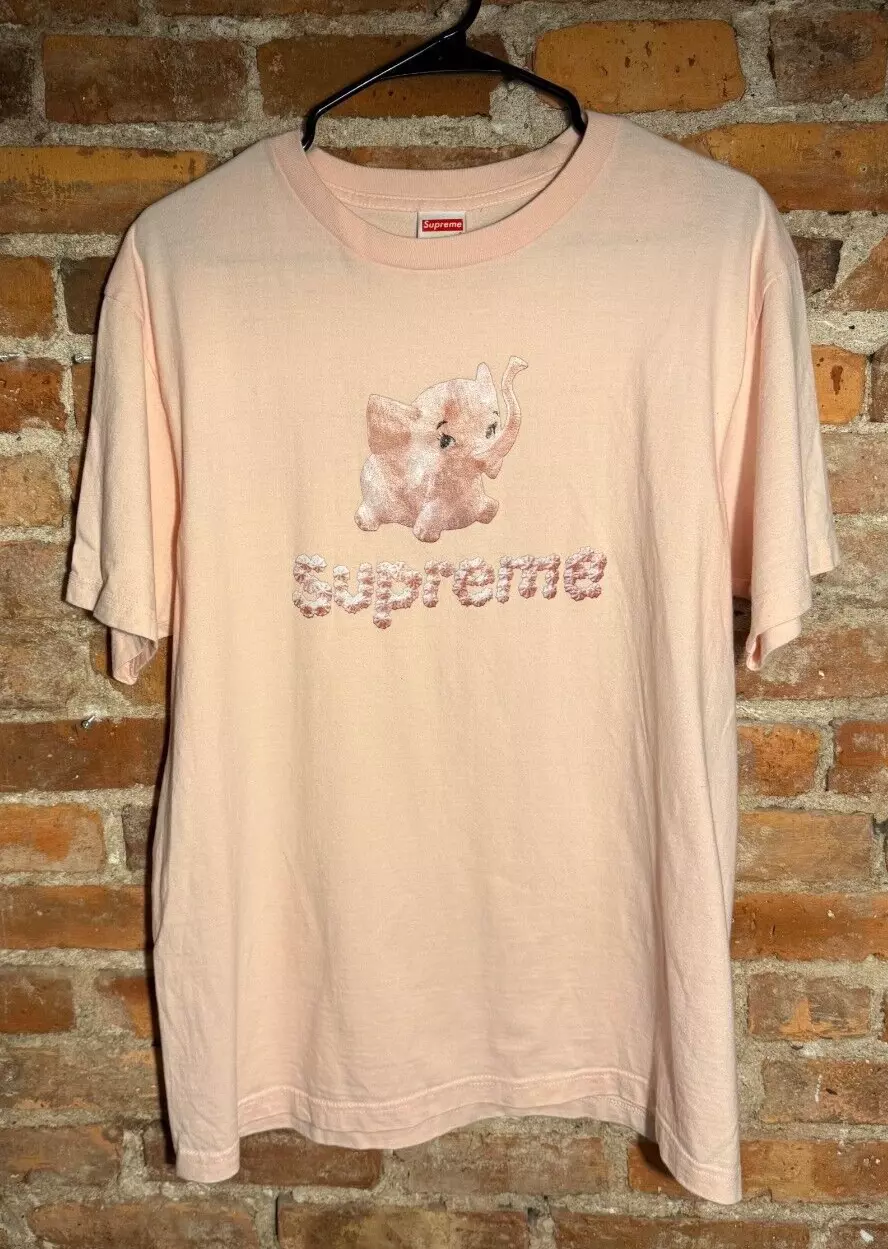 TEE SHIRT ÉLÉPHANT ROSE SUPRÊME ROSE CLAIR TAILLE L GRAND 2017 RARE SS17