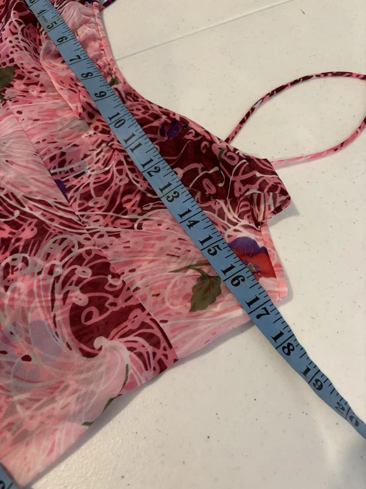 Vestido camisón vintage años 60 sin mangas 38 L rosa floral caprichoso volante hada Aloha  Foto 4 de 4