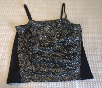 LANE BRYANT SILVER SEQUIN Top Shirt 24 Black Silver Party Womens