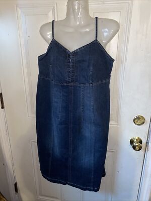 Venezia Jeans spaghetti strap blue denim fitted dress size 14